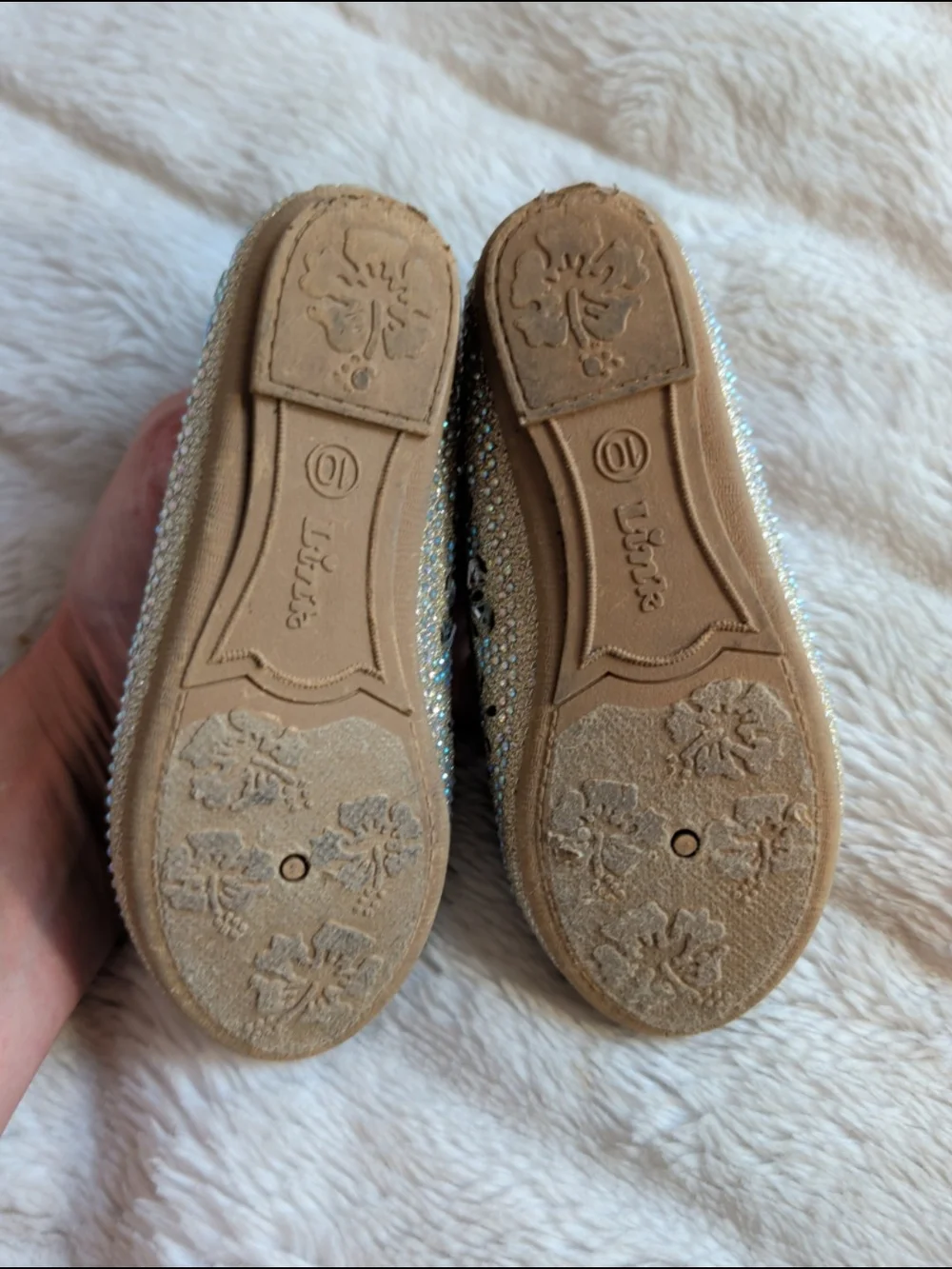 Link Comfort Toddler Girls' Sparkly Gold Ballet Flats Sz 10